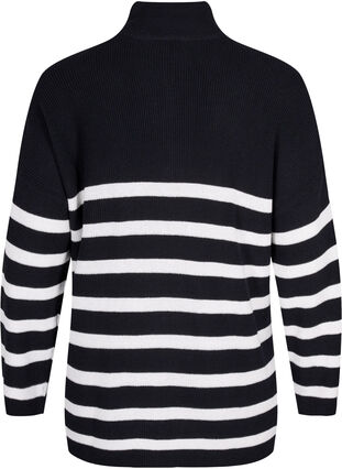 Stripete strikkegenser med høy krage, Black w.Cloud Dancer, Packshot image number 1