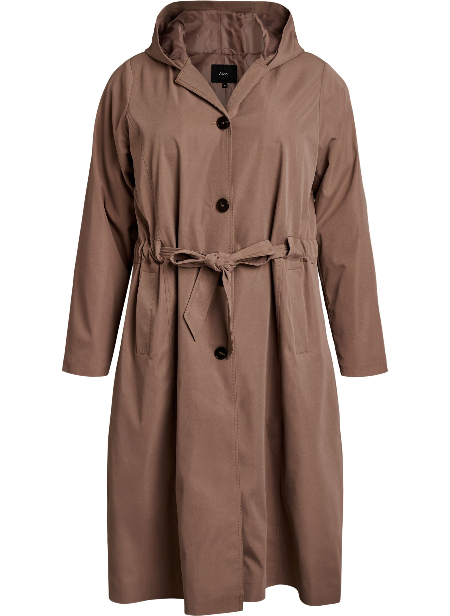 Trenchcoat med hette og knytebelte