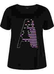 T-skjorte til trening med trykk, Black w. Purple A