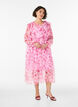 Chiffonkjole med blomsterprint, volanger og lange ermer, Rosa, Model image number 0