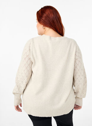 Zizzi Genser med blondemønster, Pumice Stone Mel., Model image number 1