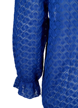 Bluse med lange ermer og mønstret tekstur, Deep Ultramarine, Packshot image number 3