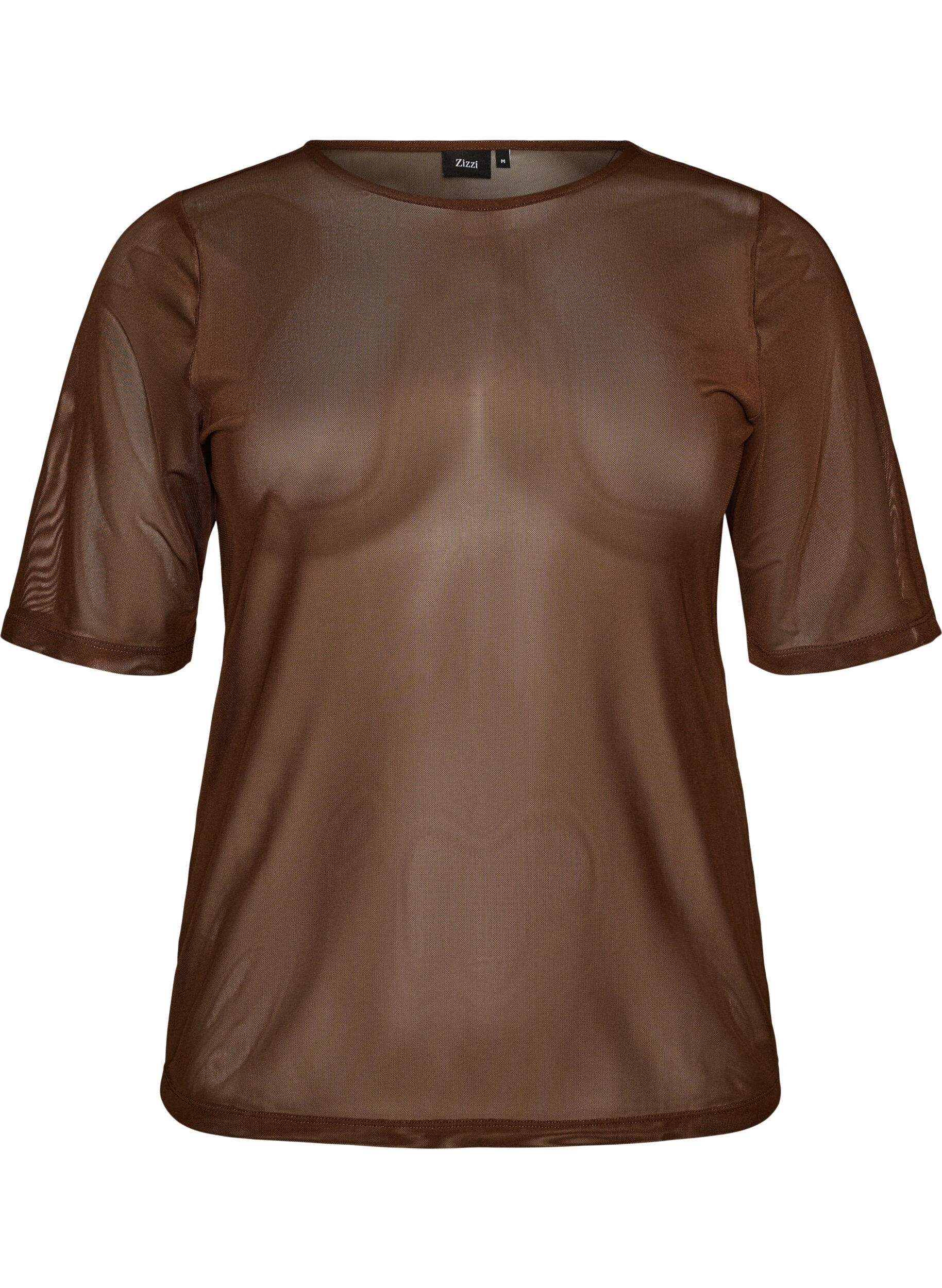 Mesh topp med korte ermer og rund hals