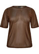 Mesh topp med korte ermer og rund hals, Brun, Packshot image number 0