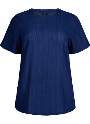 Kortermet bluse med teksturmønster, Medieval Blue, Packshot image number 0