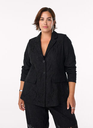 Zizzi Blondeblazer med knappelukking, Svart, Model image number 0