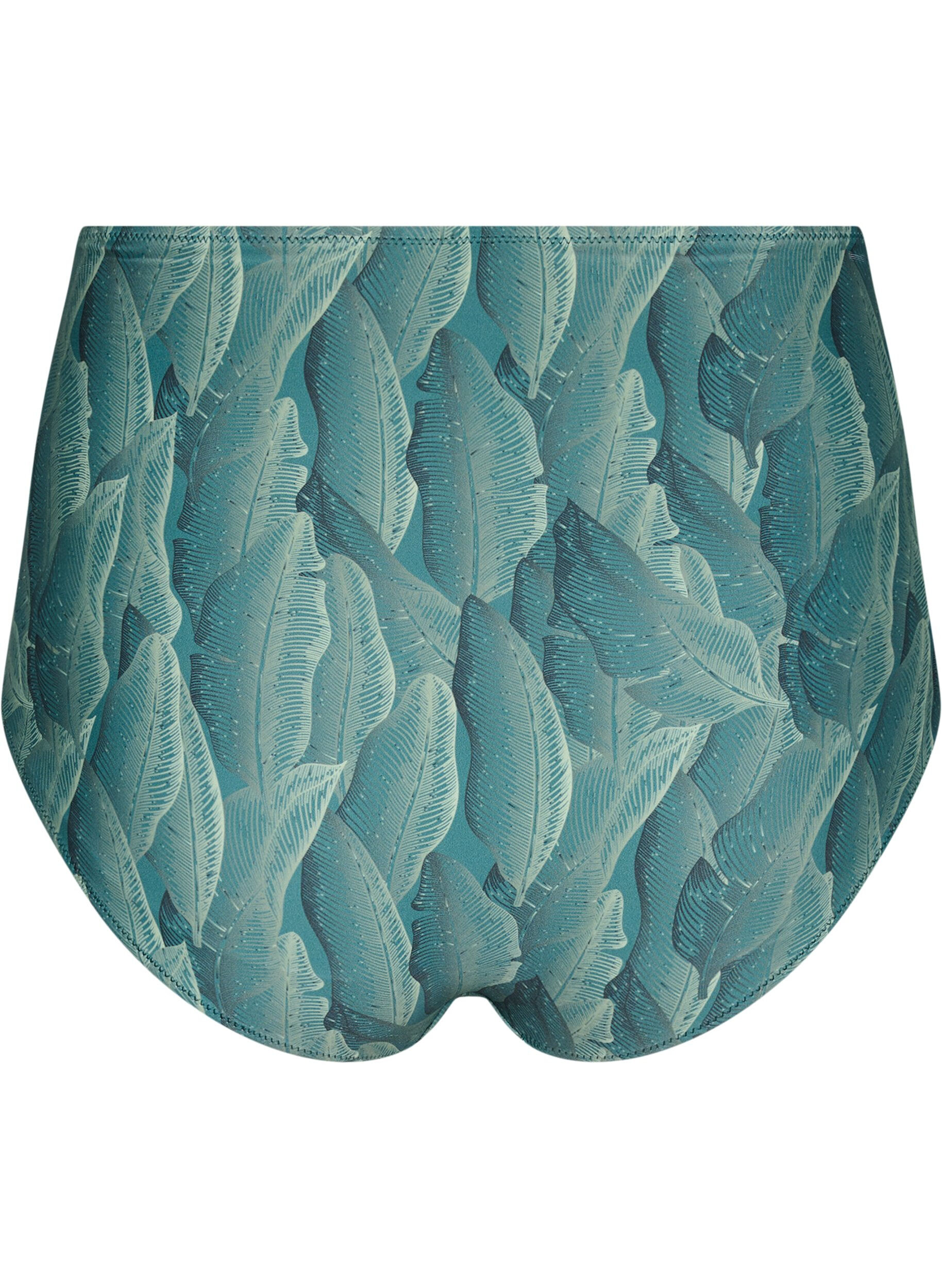 Zizzi Bikinitruser med trykk og h&oslash;y midje, Gr&oslash;nn, Packshot image number 1