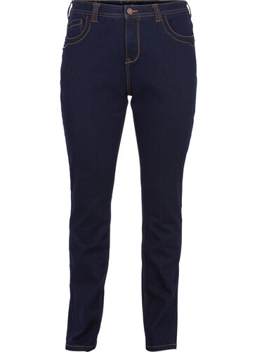 Slim fit Vilma jeans med høyt liv, Dk blue rinse, Packshot image number 0