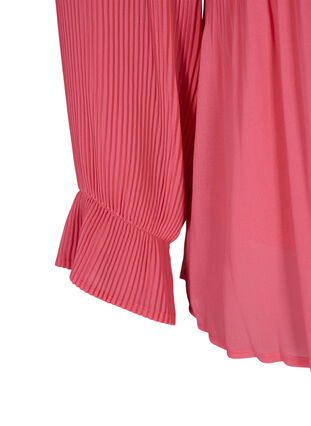 Bluse i plissé med V-hals, Hot Pink, Packshot image number 3