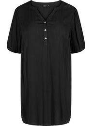 Viskosetunika med V-hals og knapper, Black
