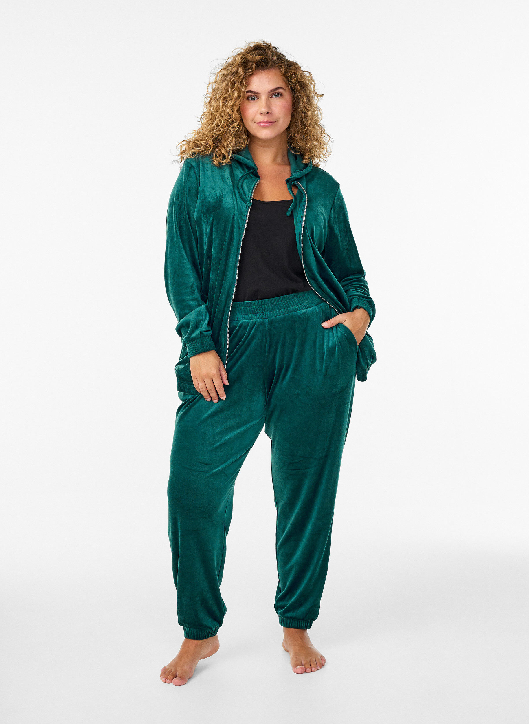 ZizziLedige bukser i fl&oslash;yel, Gr&oslash;nn, Model image number 0