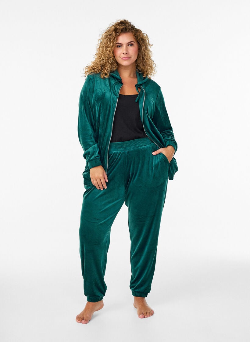 Ledige bukser i fl&oslash;yel, Gr&oslash;nn, Model image number 0