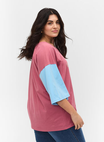 T-skjorte med colorblock og 2/4-ermer, Pink Blocking, Model image number 0