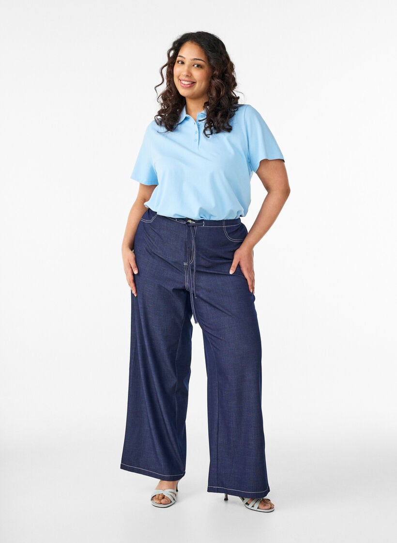 Poloskjorte med korte ermer, Bl&aring;, Model image number 1