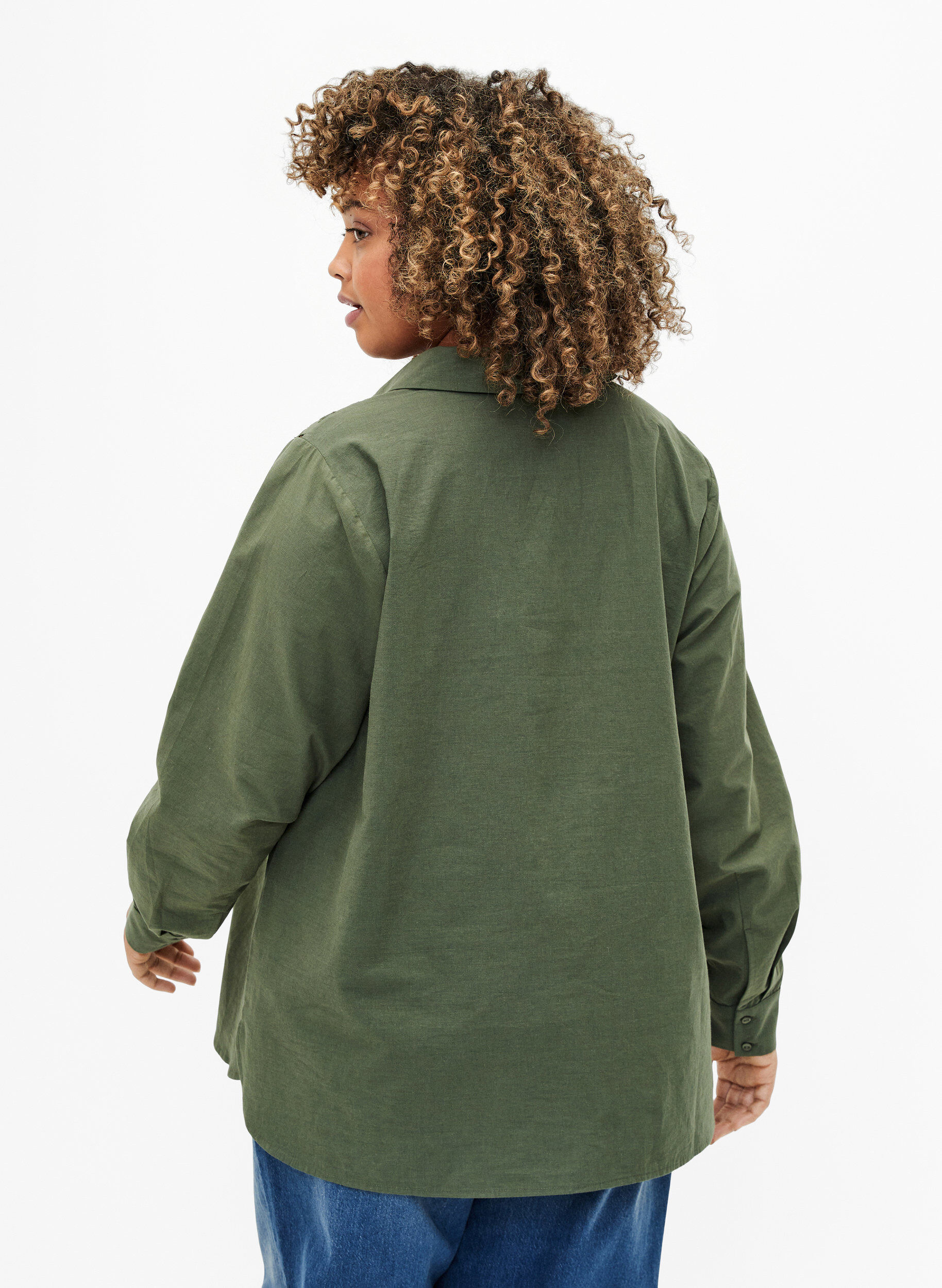 Zizzi Bomullsskjorte med engelsk broderi, Thyme, Model image number 1