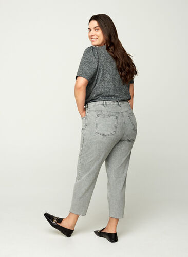 Cropped mom fit Mille jeans med en løs passform, Grey acid wash, Model image number 1