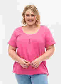 Kortermet T-skjorte i bomull, Shocking Pink, Model