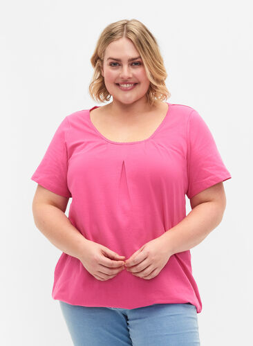 Kortermet T-skjorte i bomull, Shocking Pink, Model image number 0