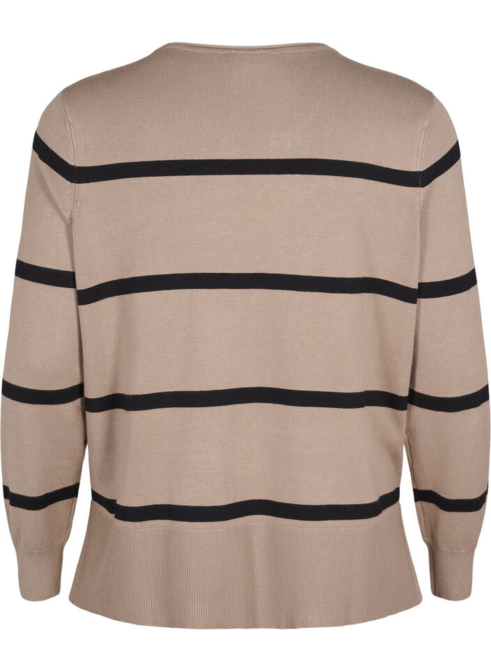 Strikket viskosebluse med striper, Grå, Packshot image number 1