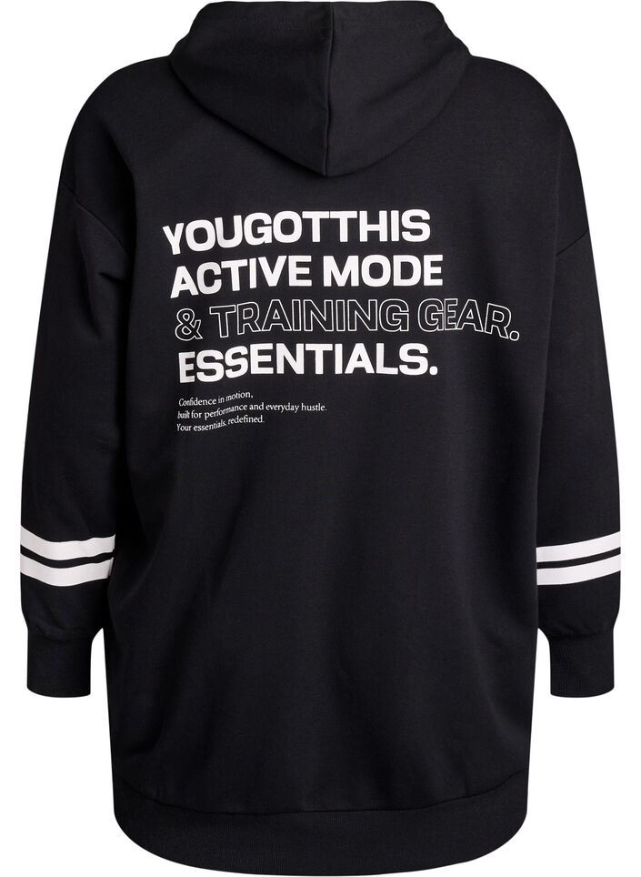 Lang cardigan med trykte detaljer, Svart, Packshot image number 1