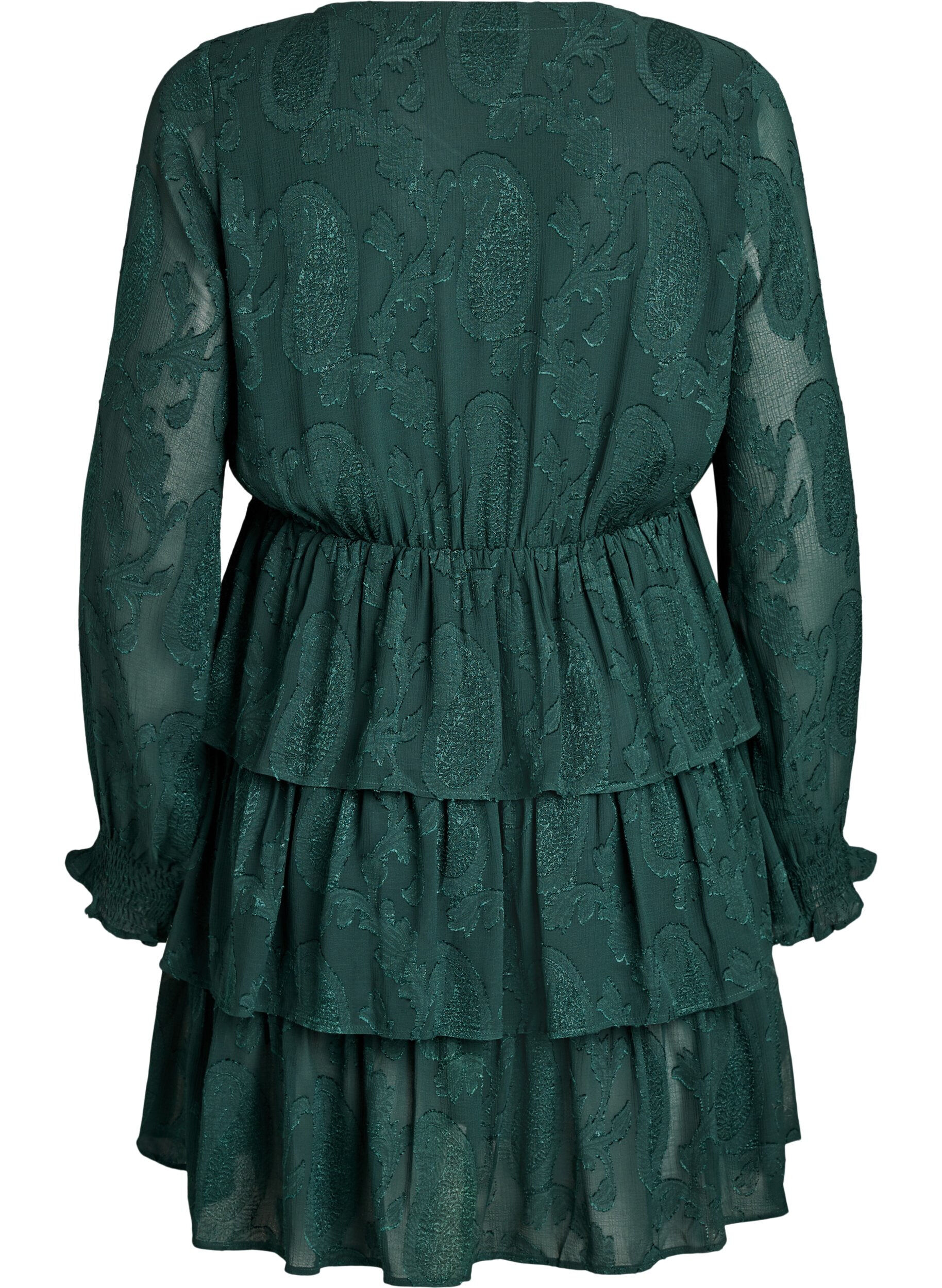 Zizzi Kort kjole med volanger og teksturert m&oslash;nster, Gr&oslash;nn, Packshot image number 1
