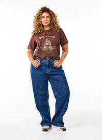 Jeans med vide ben og høy midje, Blå Jeans med vide ben og høy midje, Blå, Model
