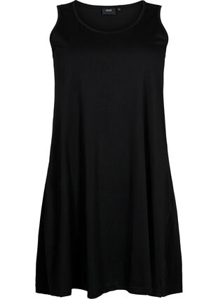 Ermeløs kjole i bomull med A-form, Black, Packshot image number 0