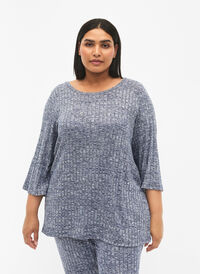 Bluse i melange med rund hals og 3/4-ermer, Dress Blues Mel., Model
