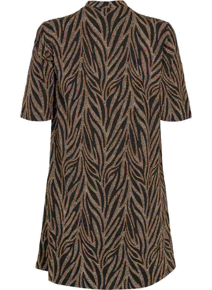 Mønstrete kjole med glitter og korte ermer, Black Lurex AOP, Packshot image number 1
