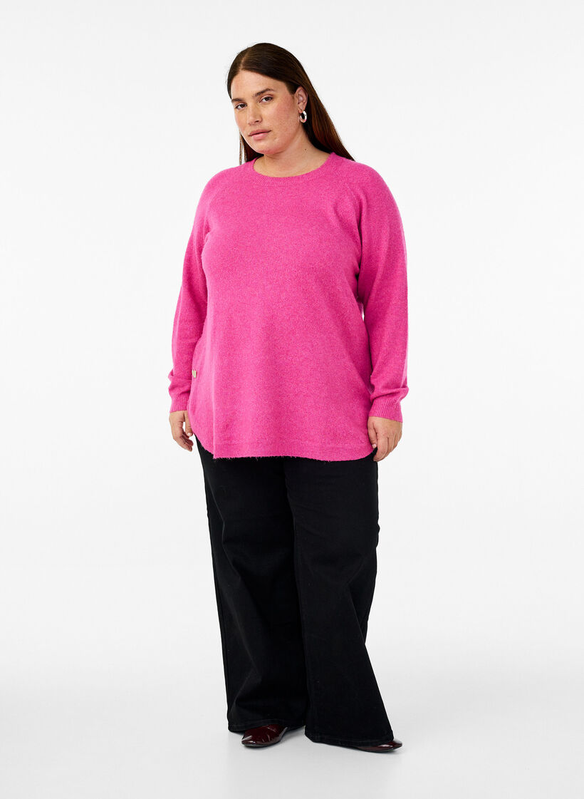 Langstrikket bluse med knappdetalj på siden, Raspberry Rose Mel., Model image number 2