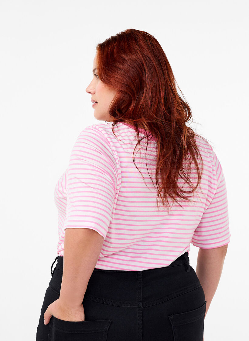 Stripete T-skjorte i lyocell med rund hals, Rød, Model image number 2