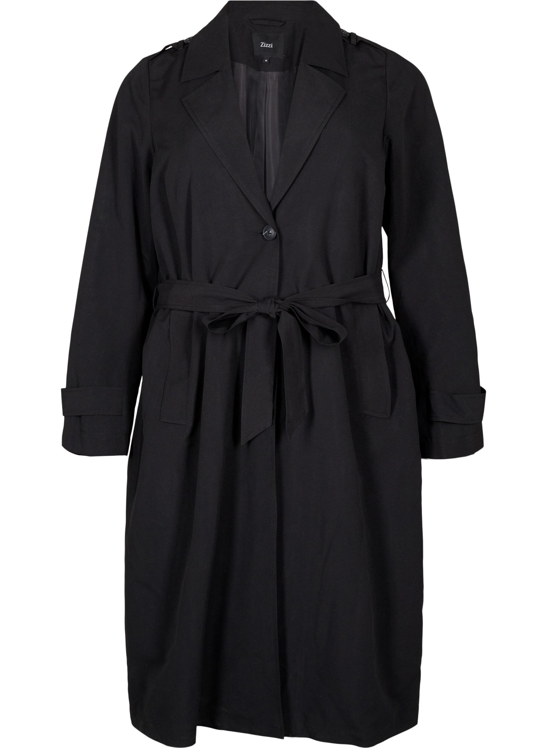 Zizzi Lang trenchcoat med belte, Black, Packshot image number 0