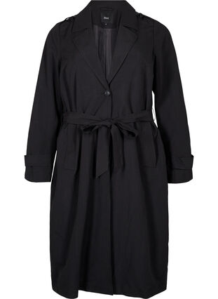 Zizzi Lang trenchcoat med belte, Black, Packshot image number 0