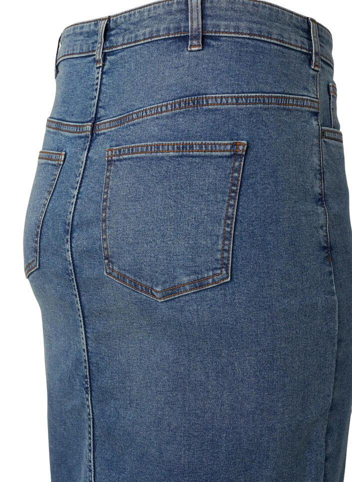 Dongeriskjørt med splitt foran, Blue denim, Packshot image number 3
