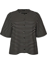 Bluse med ribbet tekstur og knappelukking, Svart