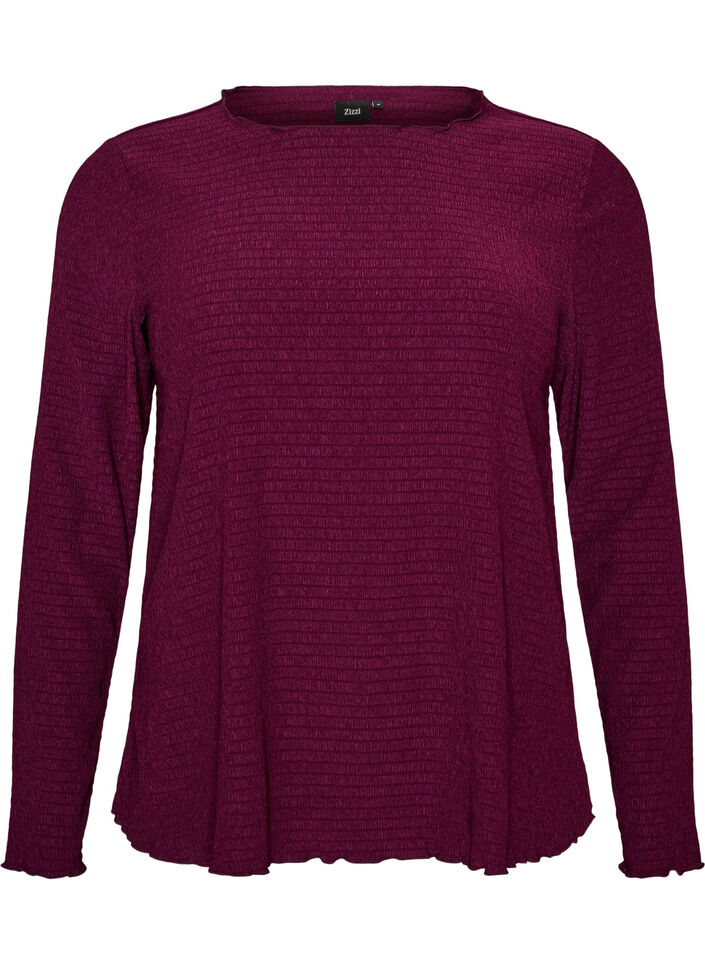 Teksturert bluse med b&oslash;lgete kanter, Lilla, Packshot image number 0