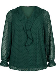 Bluse med volanger og prikkete tekstur, Scarab