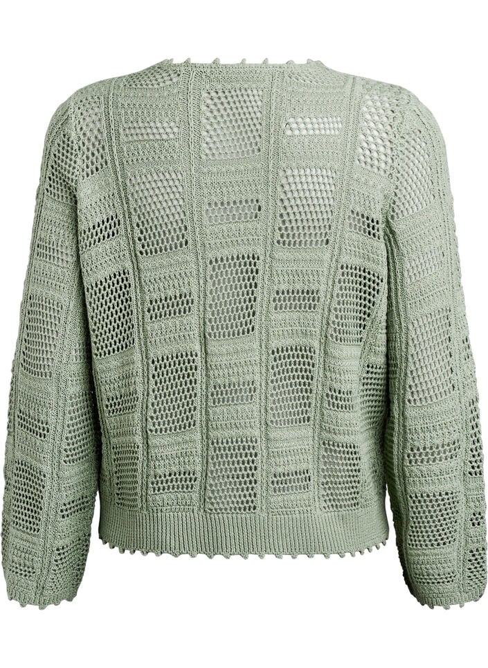 Strikket cardigan med knytebånd og et åpent mønster, Grønn, Packshot image number 1