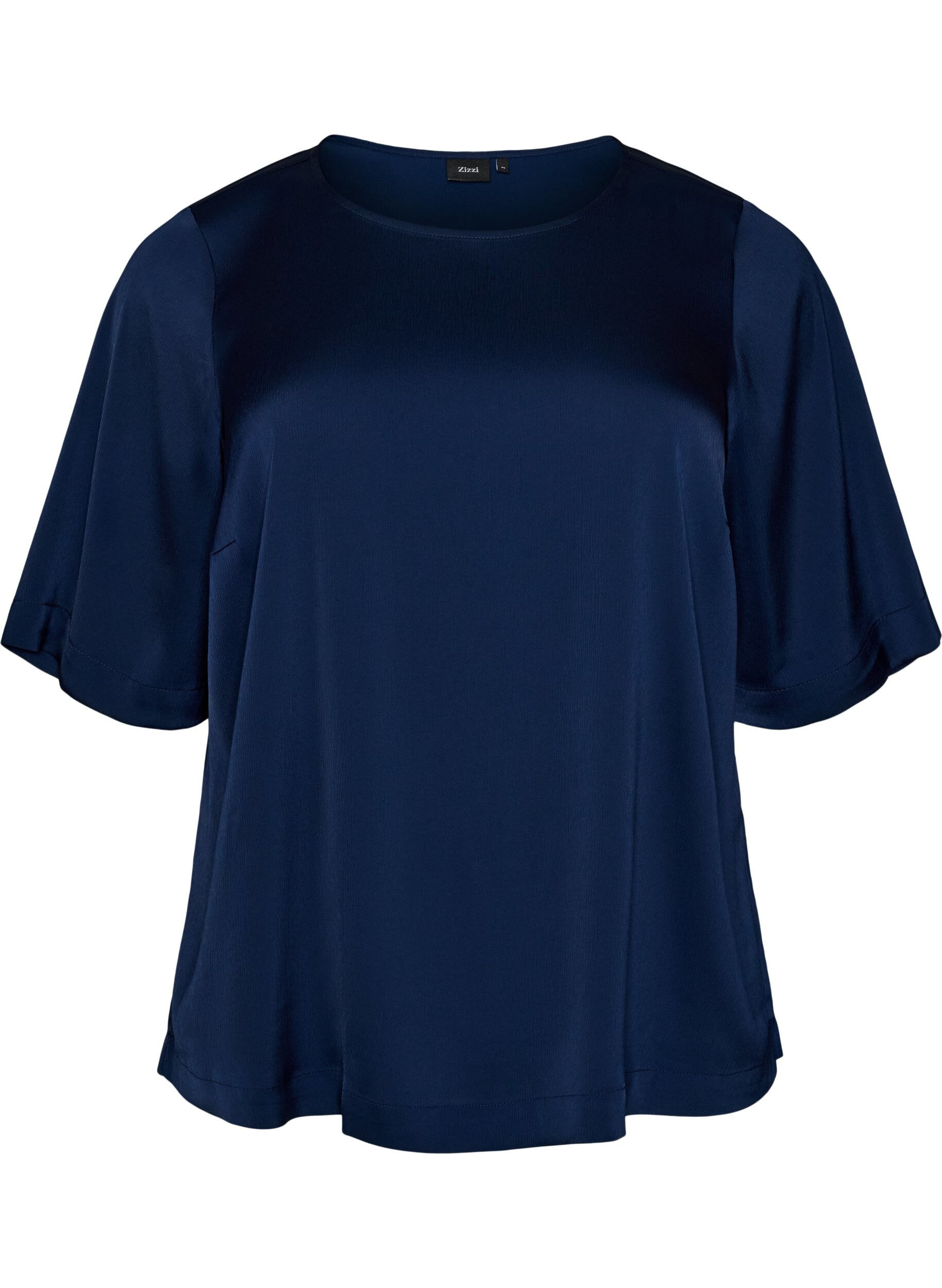 ZizziSatengbluse med albuelange ermer, Bl&aring;, Packshot image number 0