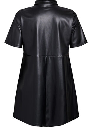 Zizzi Kort kjole i imitert skinn med A-formet snitt, Black, Packshot image number 1
