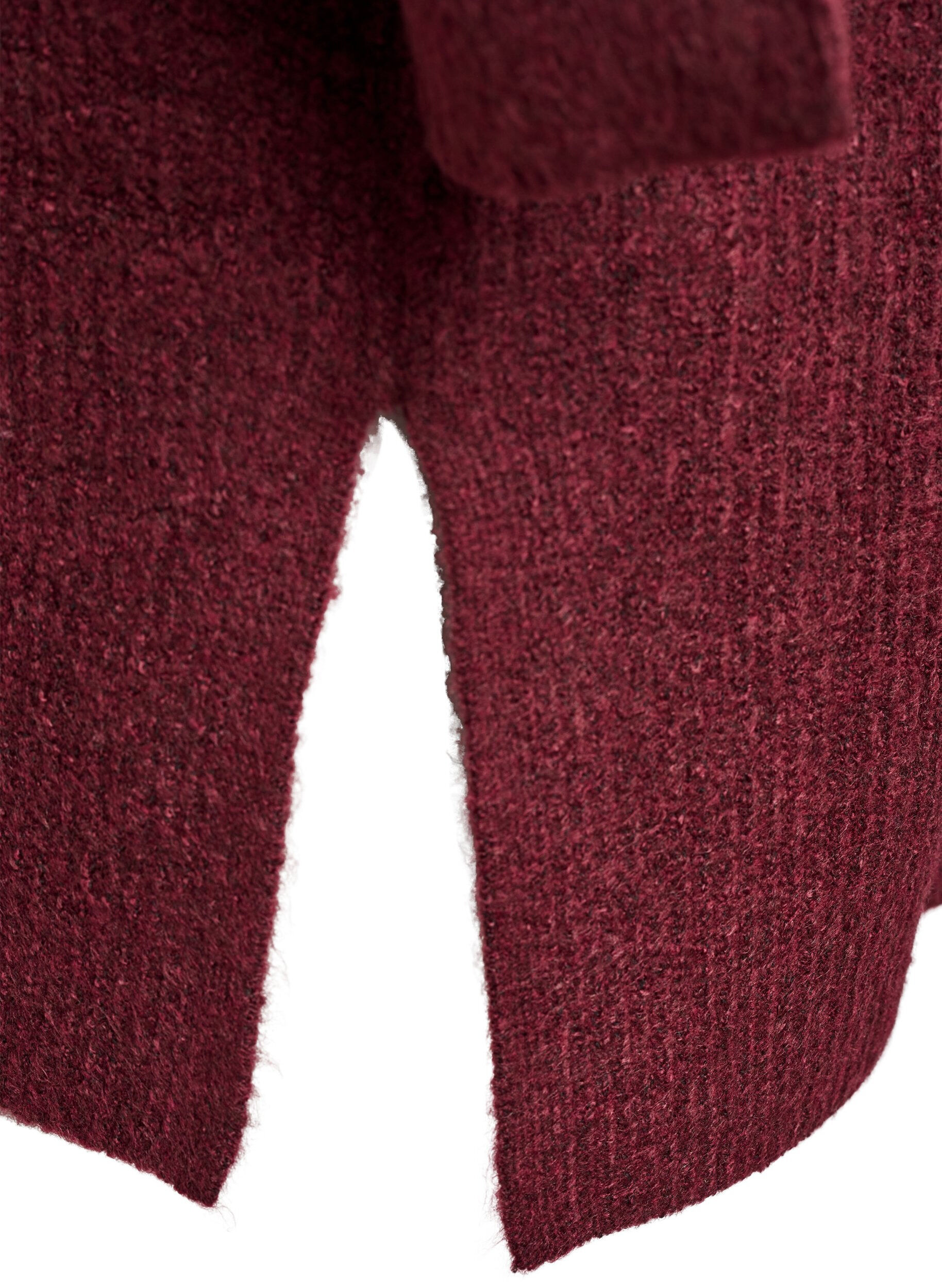 Zizzi Lang ribbestrikket cardigan med &aring;pen front, R&oslash;d, Packshot image number 3