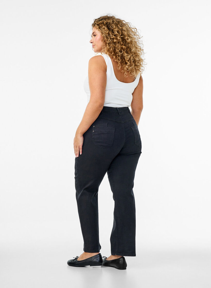 Regular fit Gemma jeans med h&oslash;y midje, Svart, Model image number 1