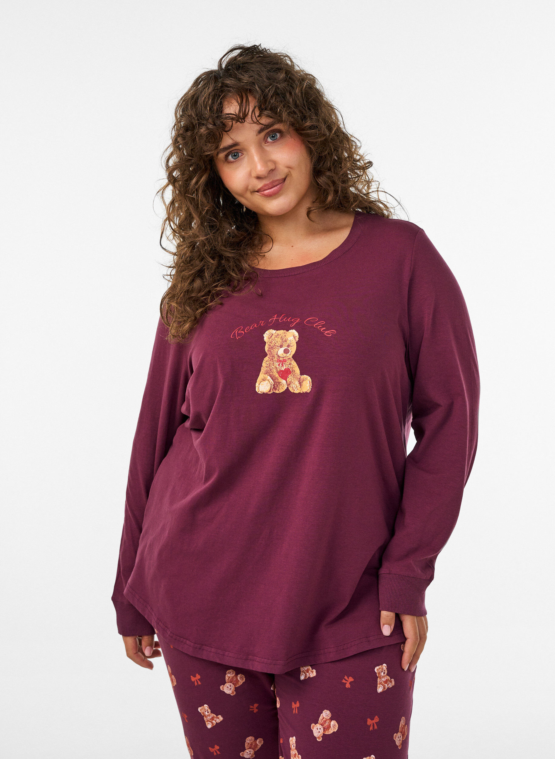 Nattbluse med et trykk, R&oslash;d, Model