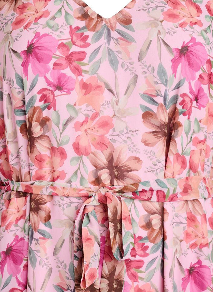 Chiffon maxikjole med V-hals og rysjekant, , Packshot image number 2