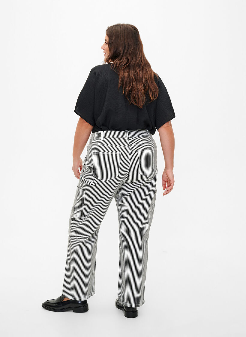 Stripete cargojeans med rett passform, Black White Stripe, Model image number 1