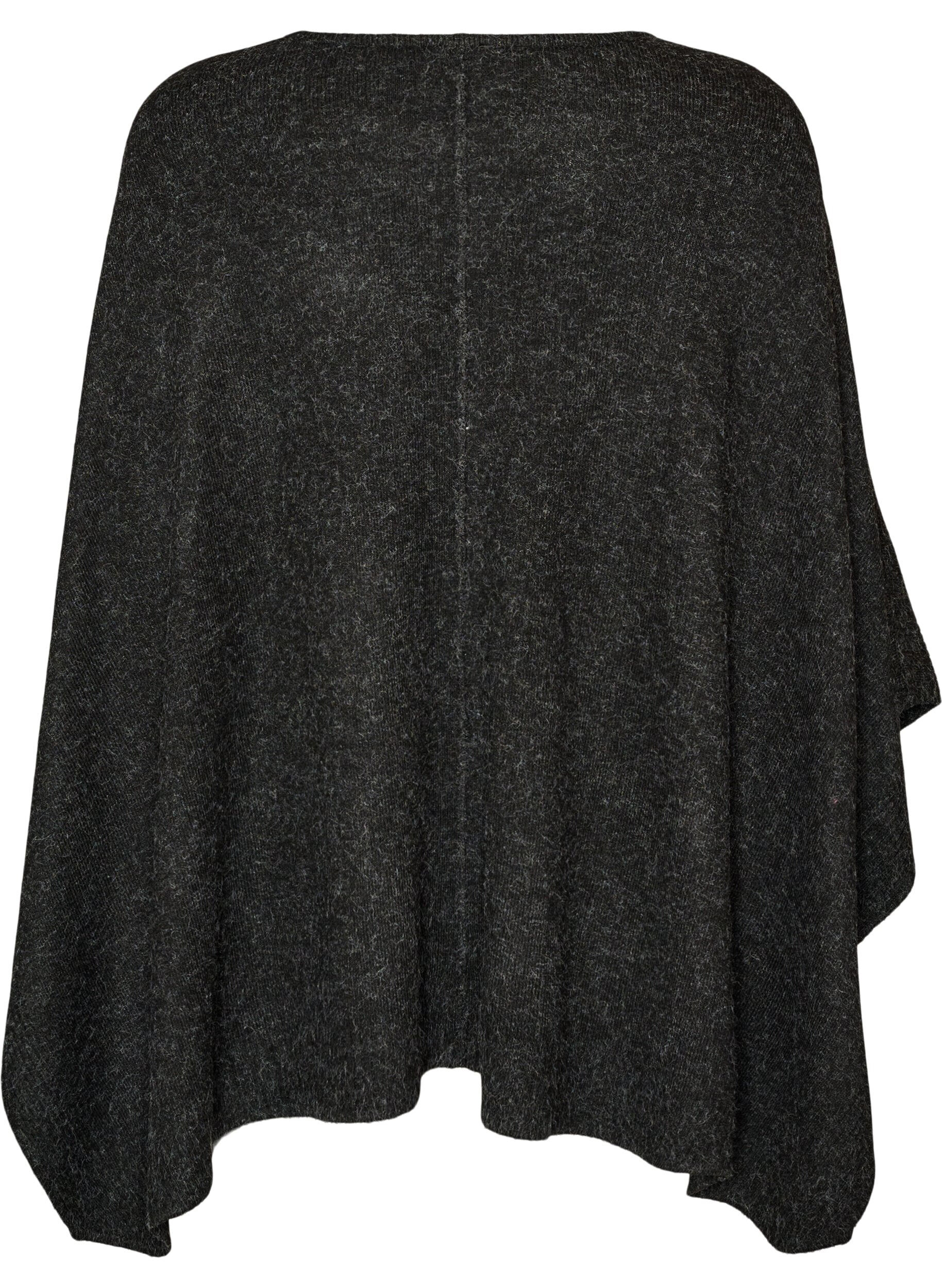 ZizziRund hals strikket poncho, Gr&aring;, Packshot image number 1