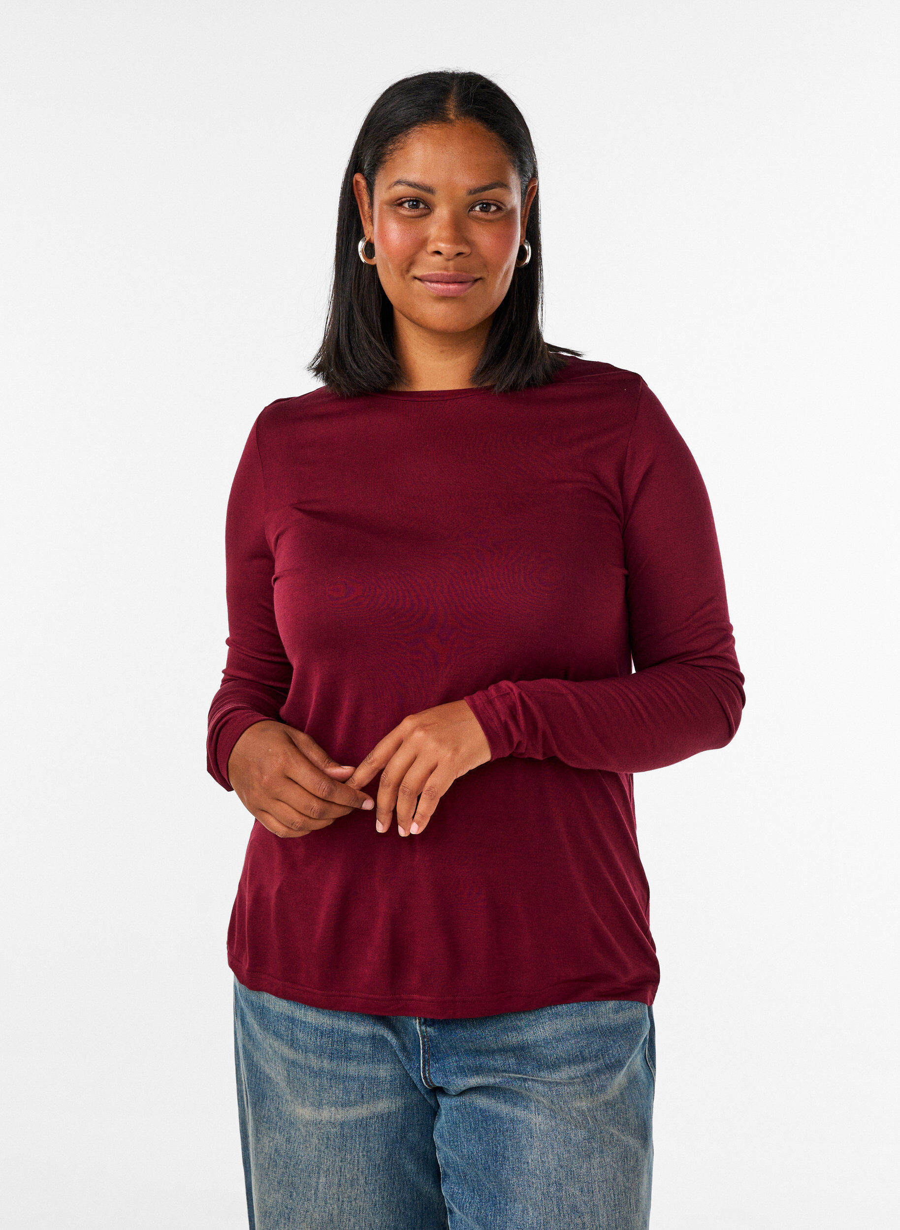 ZizziLangermet bluse i ull og viskose, R&oslash;d, Model image number 0