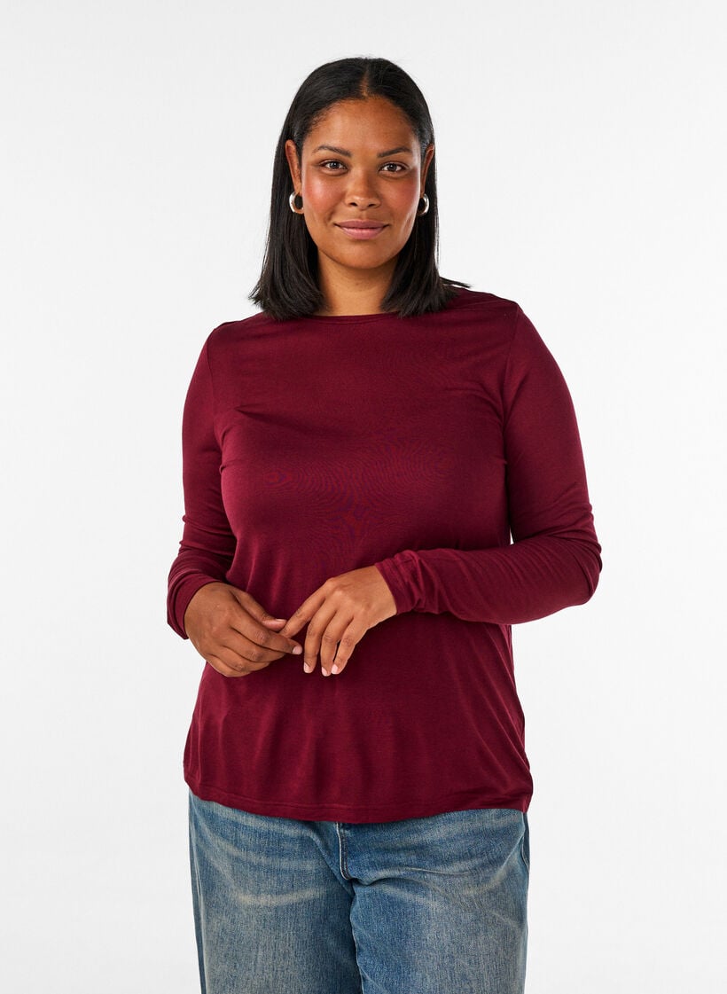 Langermet bluse i ull og viskose, R&oslash;d, Model image number 0