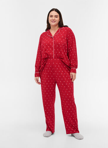 Pysjamasbukser i bomull med mønster, Tango Red AOP, Model image number 0