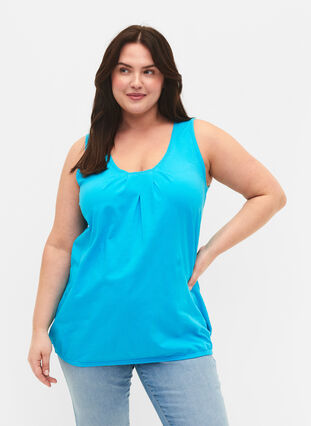 Bomullstopp med rund hals og blondekant, Blue Atoll, Model image number 0